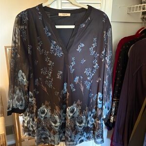 Tempo Paris Black and Blue Floral Blouse